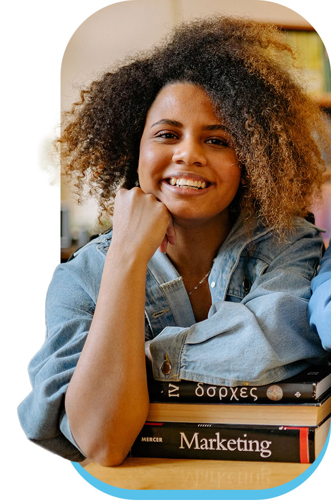 Student in library