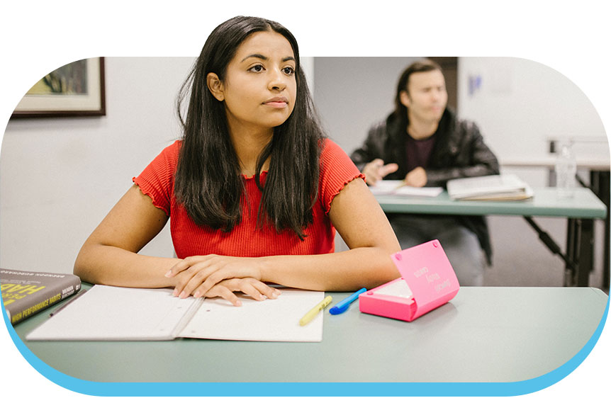 Student in class learning